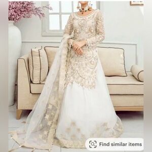 Indian/Desi Gold and White Shalwar Kameez Dress and skirt.